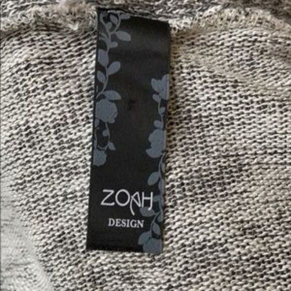 Zoah Design Cardigan Open Tie Waist Asymmetrical Hem Gray Short Sleeve Womens  L - Picture 5 of 5